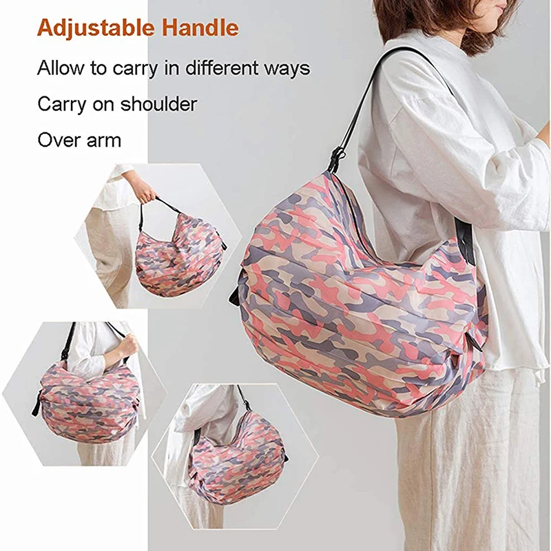 Foldable Storage Bag With Handle Portable Travel Camouflage Handbags Large Capacity Shopping Bag - Image 6
