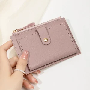 Minimalist and fashionable women's short card bag, ultra-thin mini PU leather zero wallet, women's credit card holder wallet